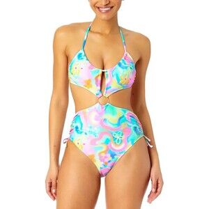 Salt + Cove Juniors' Ring-Waist Printed halter-neck Monokini Multicolor S